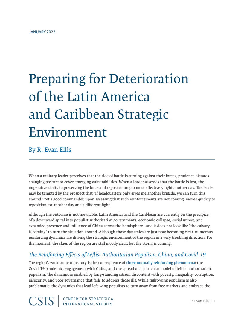 라틴아메리카 및 카리브해 지역의 전략적 환경 악화 대비 (Preparing for Deterioration of the Latin America and Caribbean Strategic Environment)