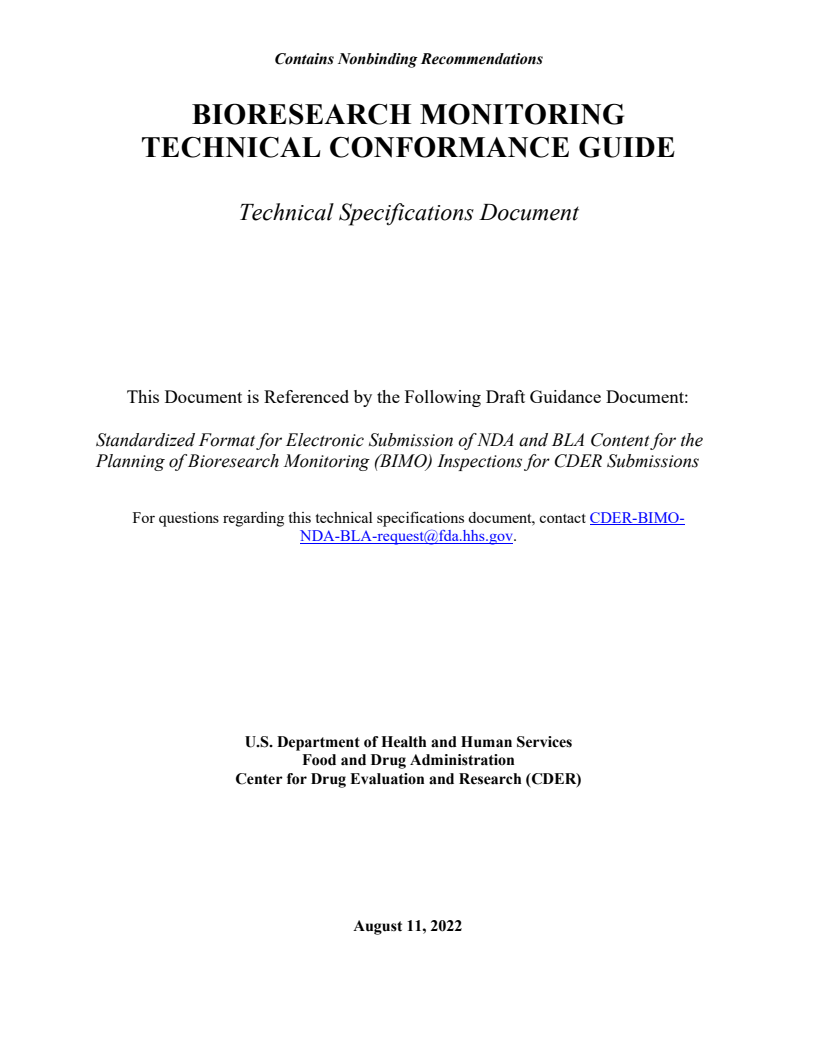 생물 연구 모니터링 기술 적합성 지침 : 기술 사양 문서 (Bioresearch Monitoring Technical Conformance Guide: Technical Specifications Document)