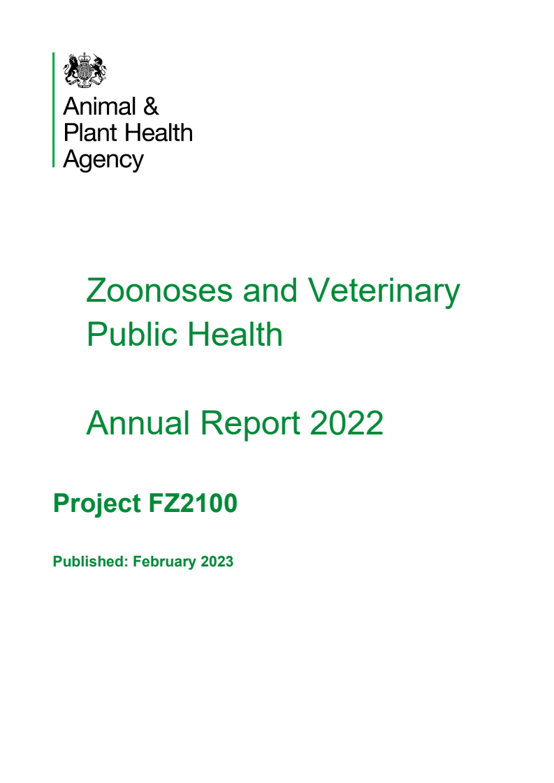 2022년 동물원성 질병 및 수의 공중보건 연례 보고서 : 프로젝트 FZ2100 (Zoonoses and Veterinary Public Health Annual Report 2022: Project FZ2100)