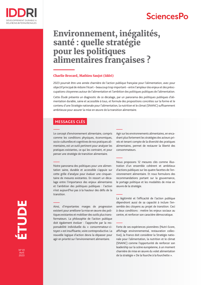 환경, 불평등, 보건 : 프랑스 식량 정책의 전략 (Environnement, inégalités, santé: quelle stratégie pour les politiques alimentaires françaises ?)