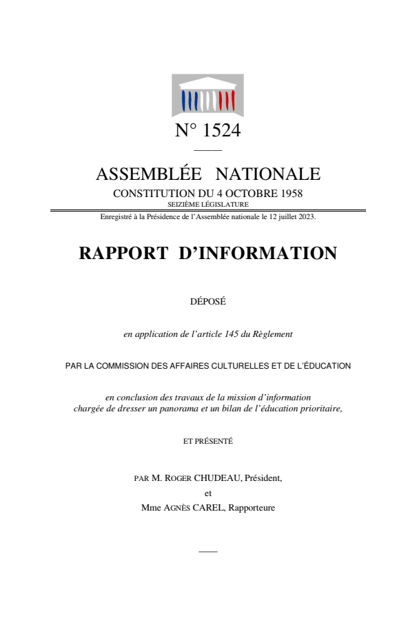 우선적 교육 지원 정책의 개관 및 평가 (Panorama et bilan de l’éducation prioritaire) 표지